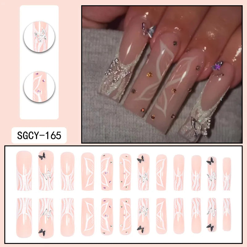 Press-on nail set with manicure example and design samples