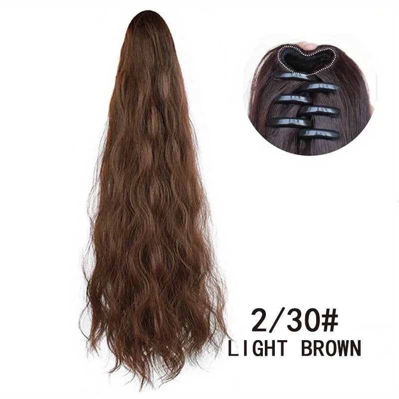 Wavy claw-clip ponytail extension with hairstyle or clip view