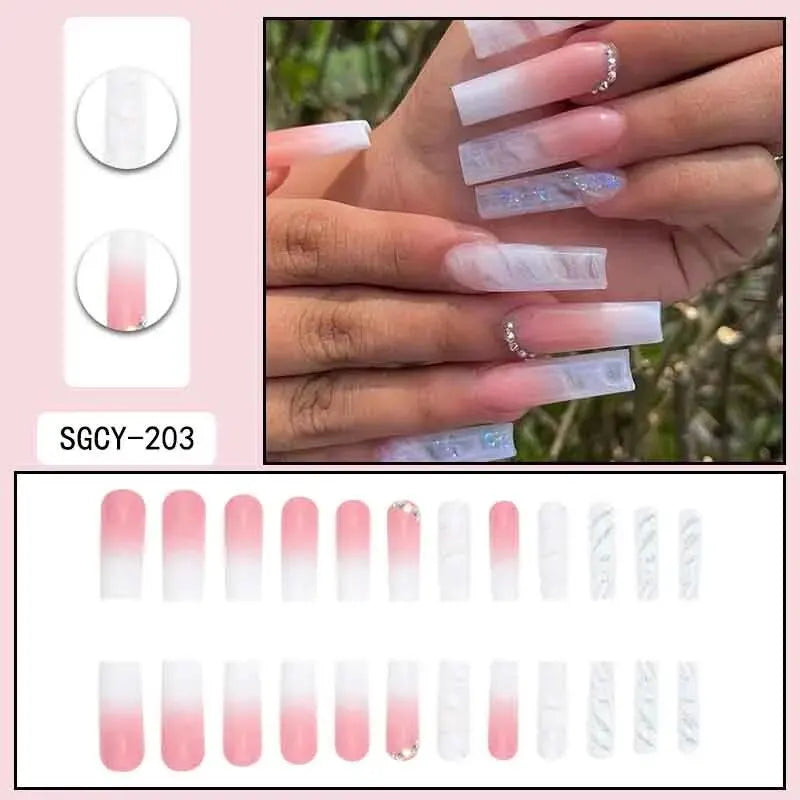 Press-on nail set with manicure example and design samples