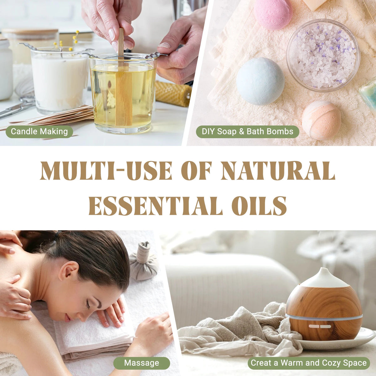 Essential oil use illustrations for home and personal care