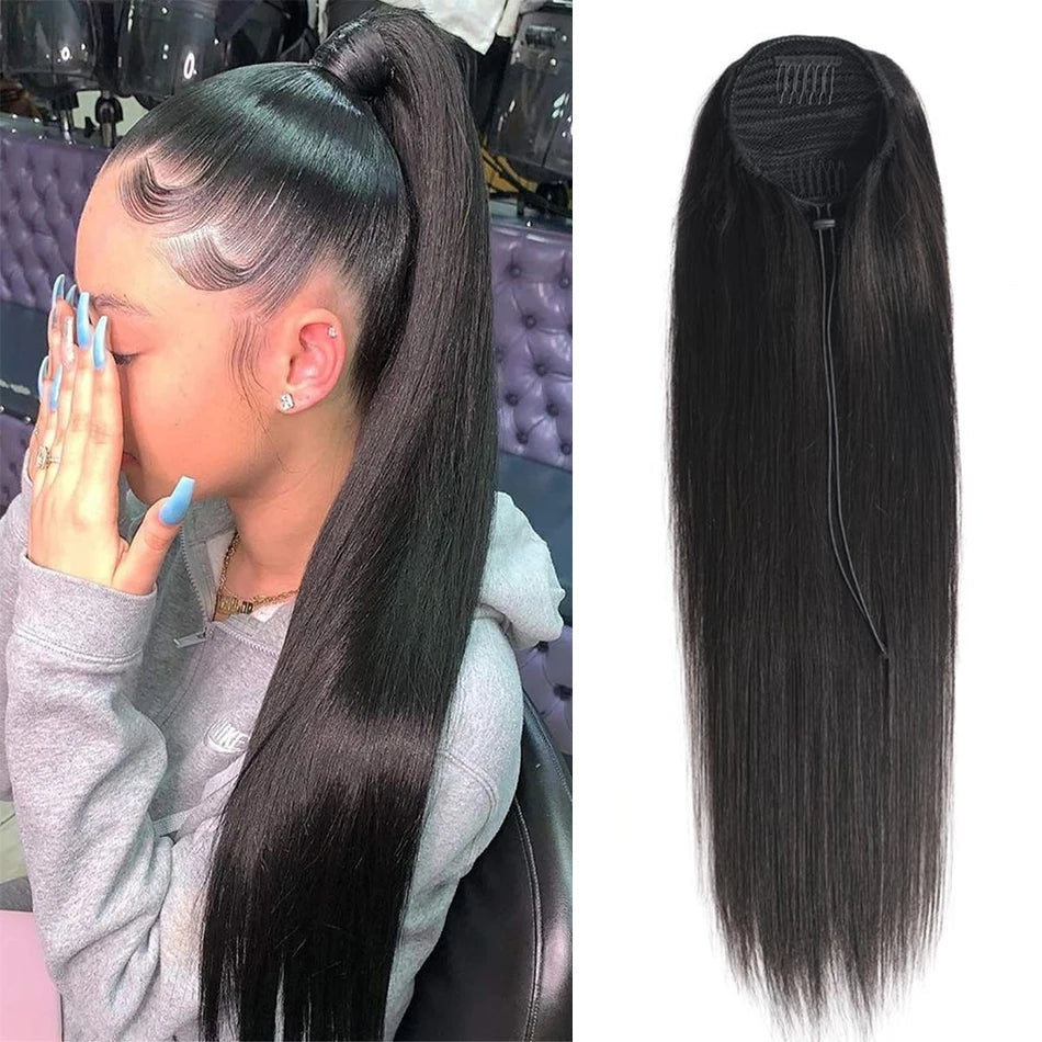 Ponytail extensions with styling examples and base details