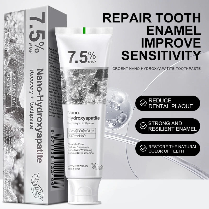 Hydroxyapatite toothpaste with tooth care promotional graphics