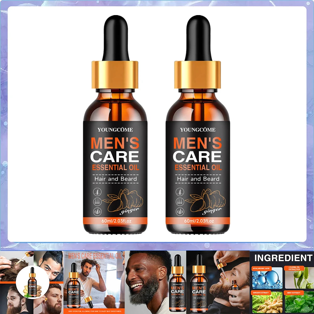 Men's care oil dropper bottles with packaging images