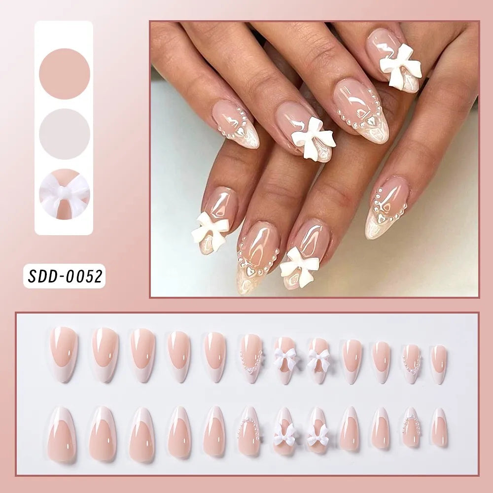 Press-on nail set with manicure example and design samples