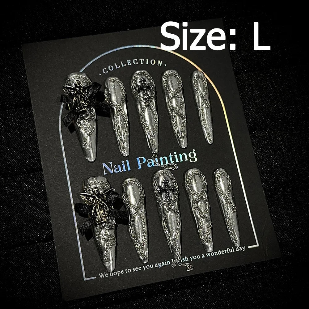 Gem-encrusted press-on nail set with size label