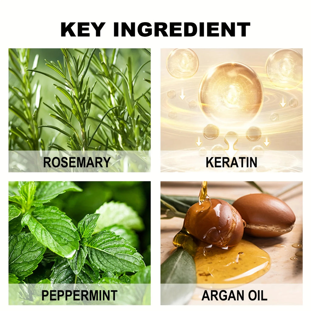Rosemary mint shampoo and conditioner with hair washing and ingredient illustrations