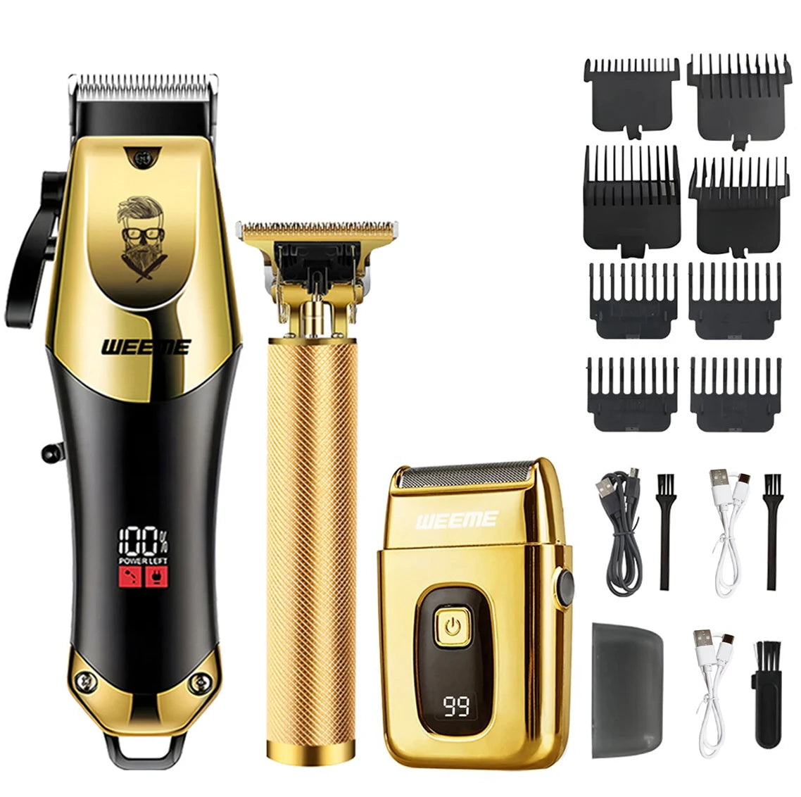 Hair trimmer and clipper kit with guide combs and accessories