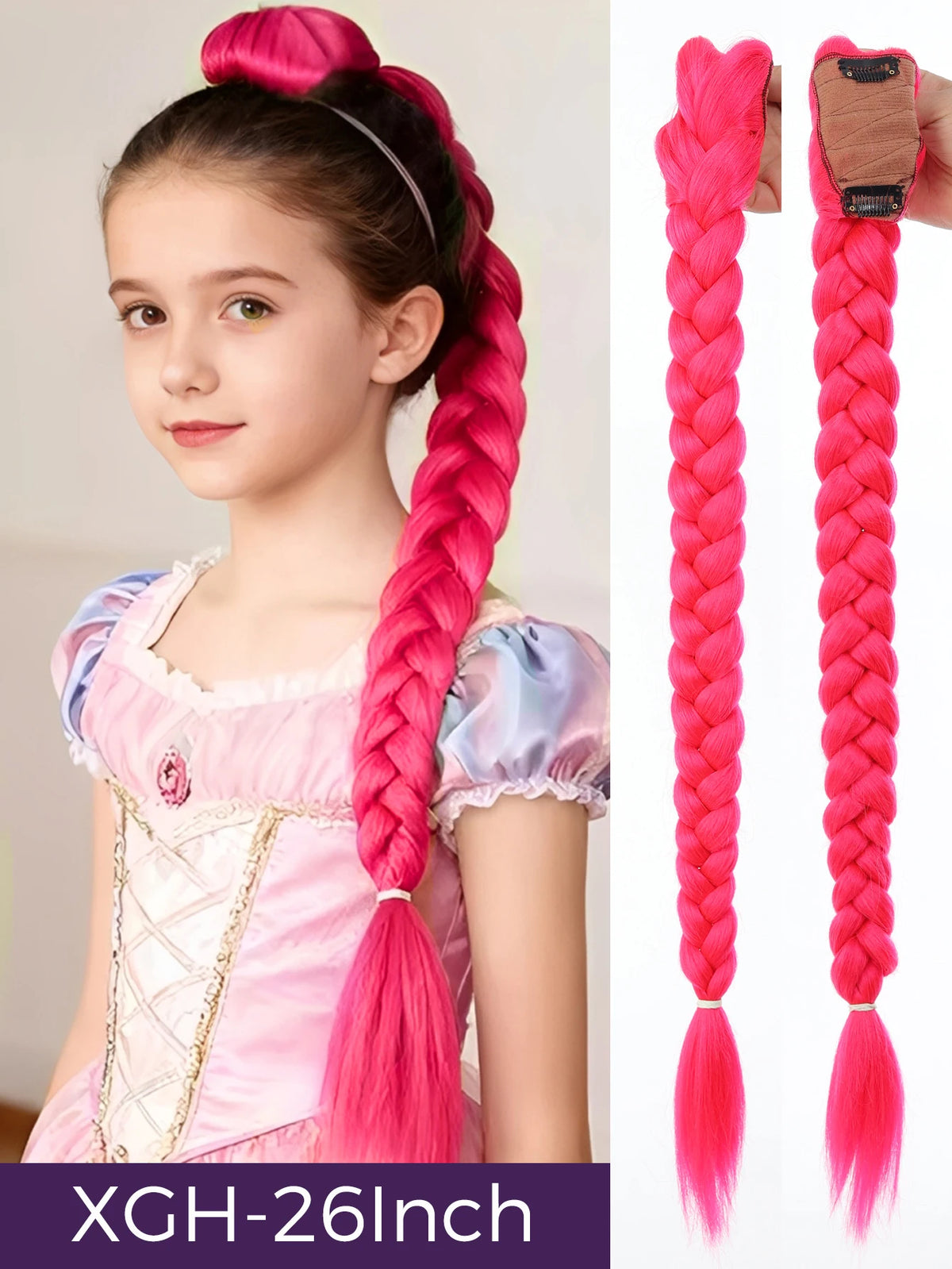 32-Inch Purple Braided Ponytail with Tinsel