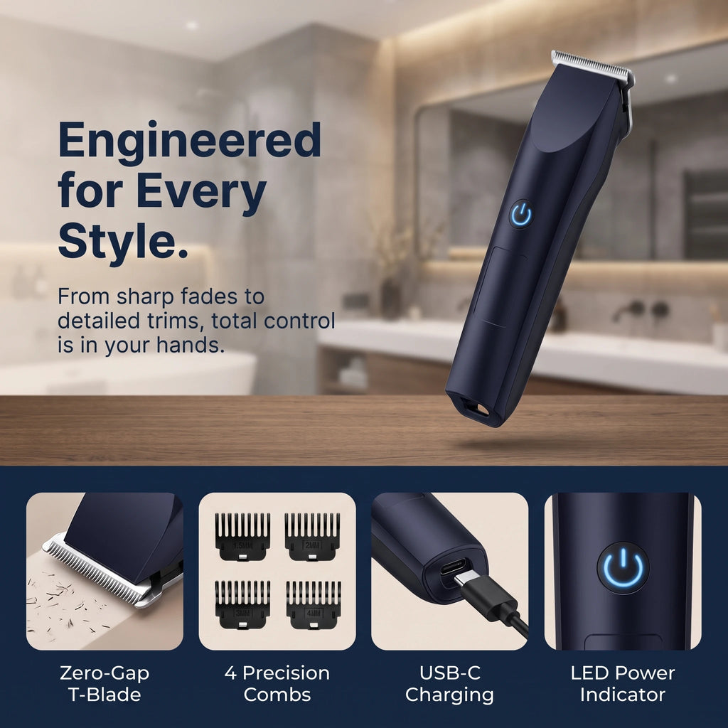 Hair trimmer with grooming and feature illustrations