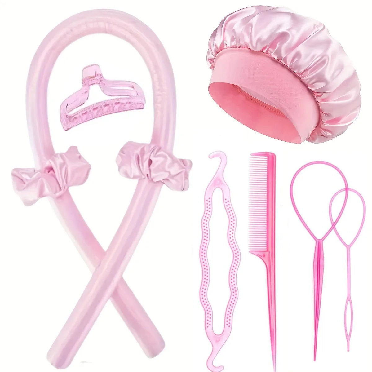 Heatless curling rod set with bonnet and styling accessories