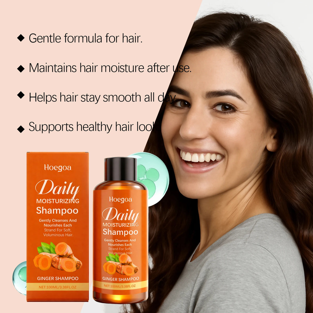 Daily shampoo and conditioner with hair care and use graphics
