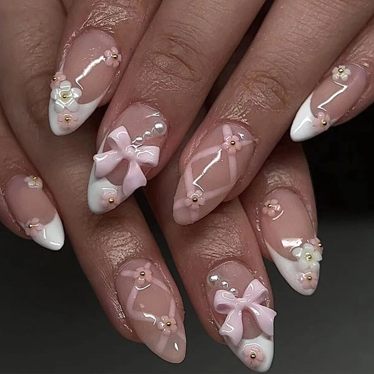 Decorative nail designs shown on hands