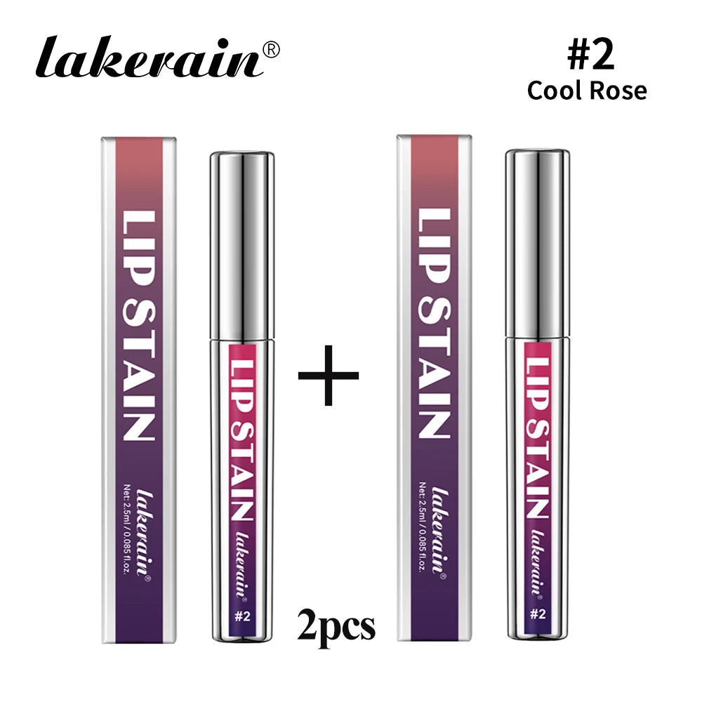 Lip stain tubes with shade shown on lips