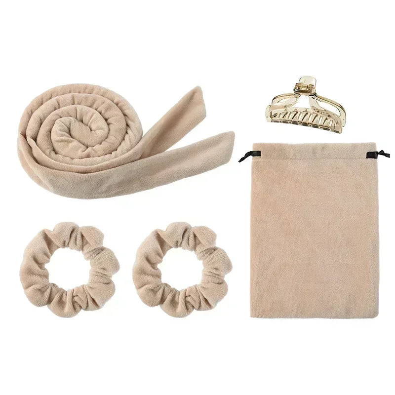 Heatless curling rod or ribbon with coordinating hair ties