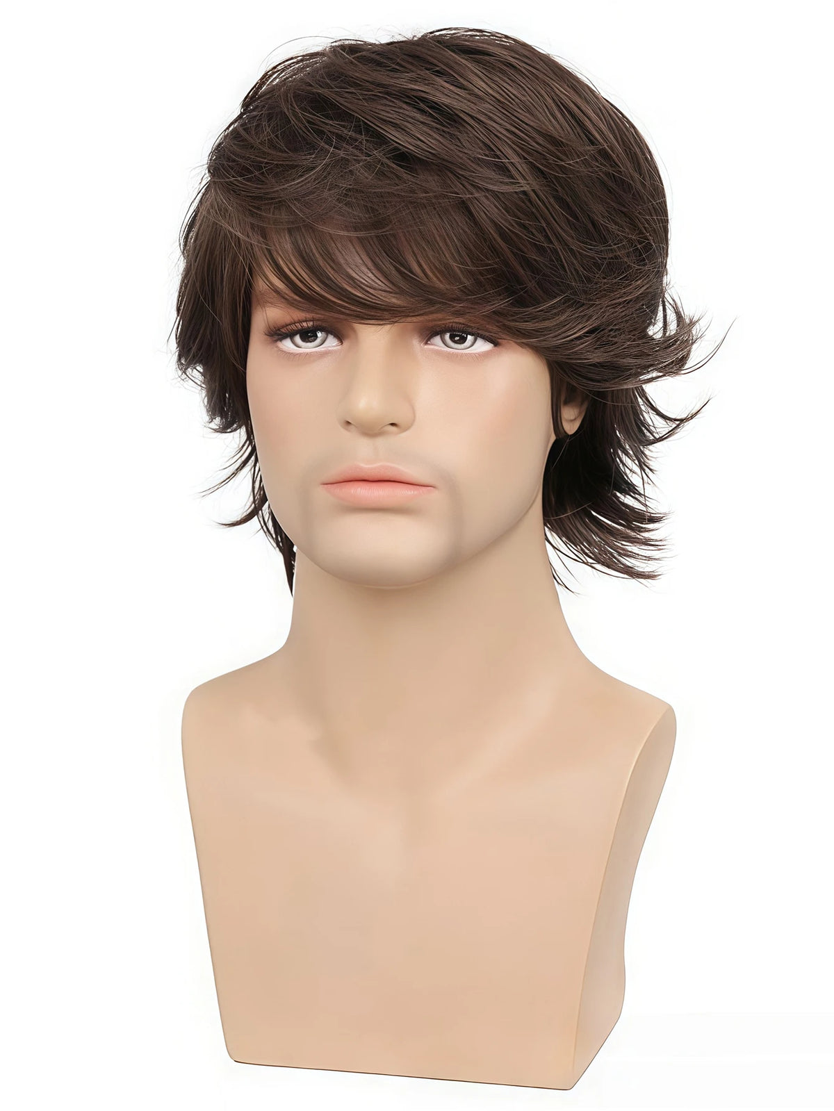 Layered brown wig shown from front and back
