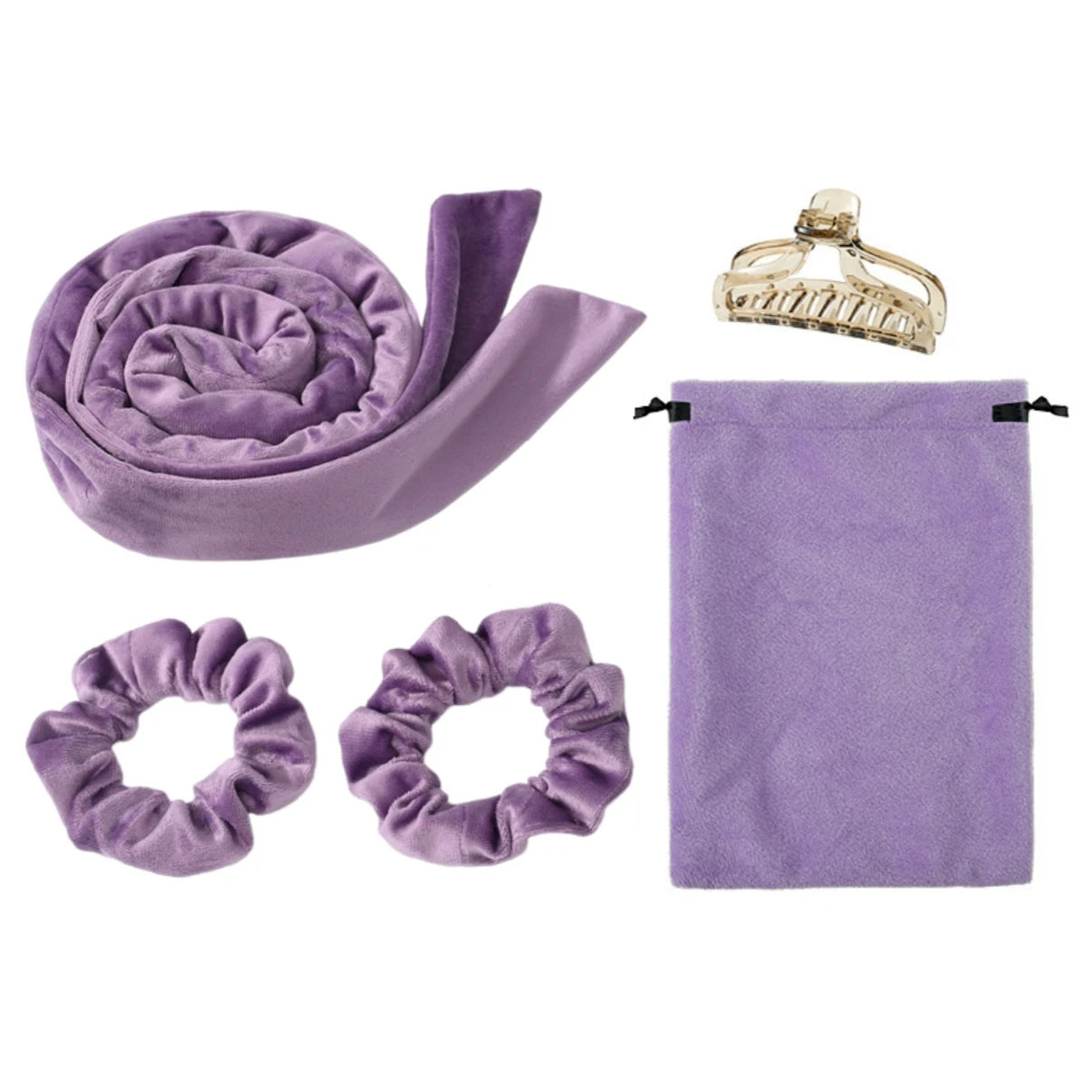 Heatless curling rod or ribbon with coordinating hair ties
