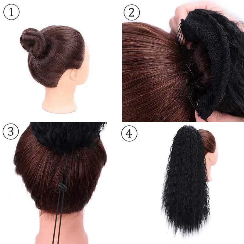 Drawstring ponytail attachment steps