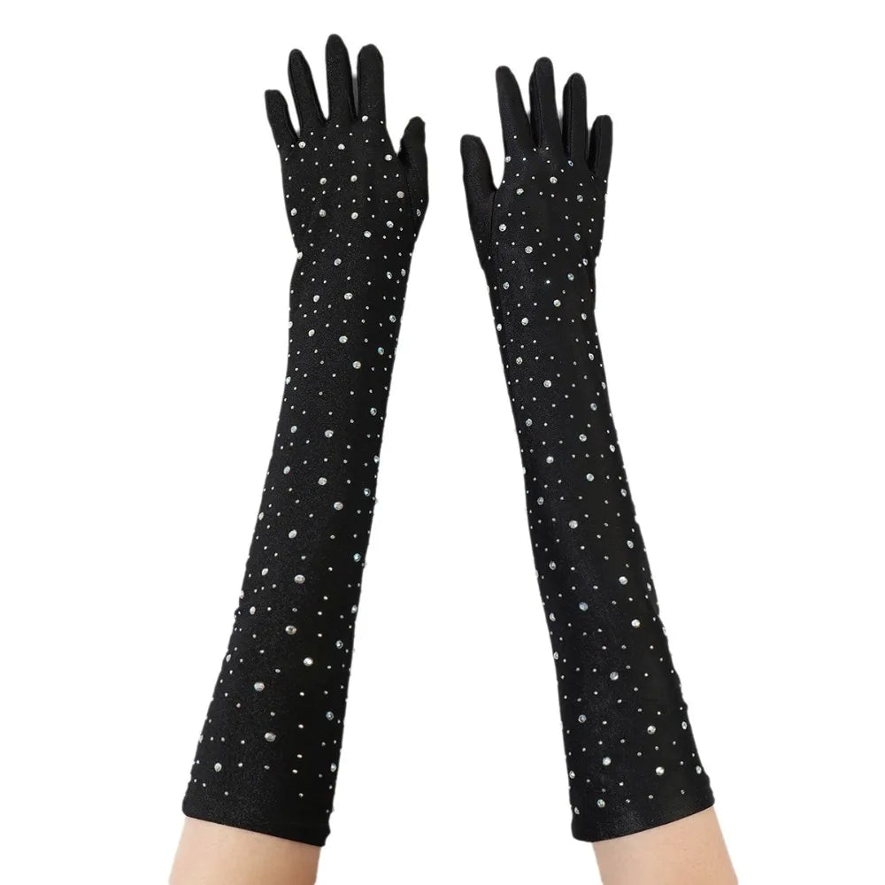 Elbow Length Full Finger Rhinestone Statement Gloves