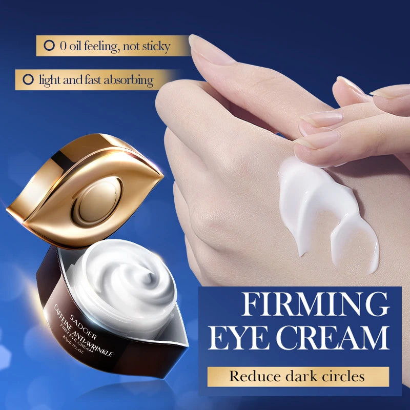 Gold eye cream jar with packaging or product information