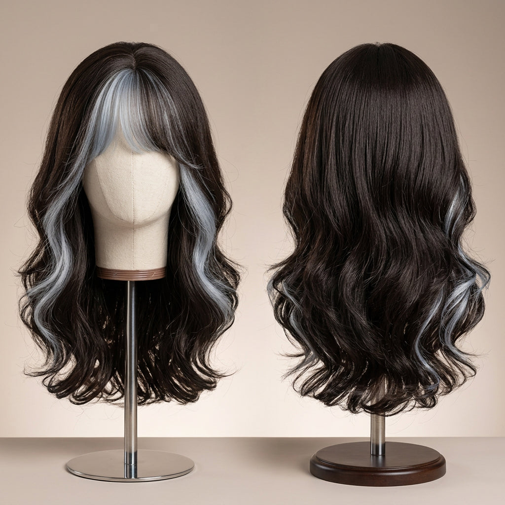 Cosplay wig shown with front, back or styling views