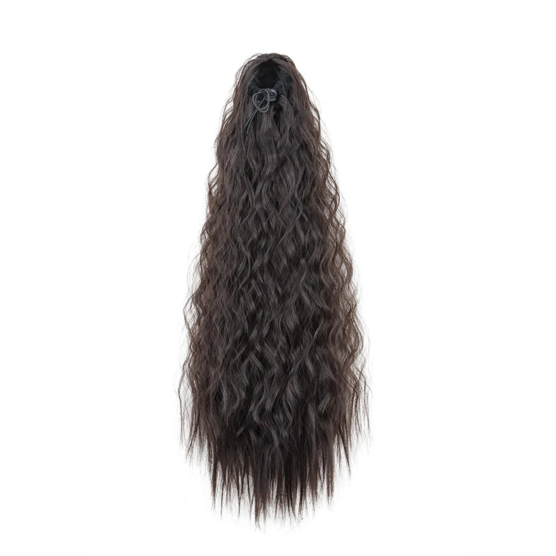 Long curly ponytail extension on a white background