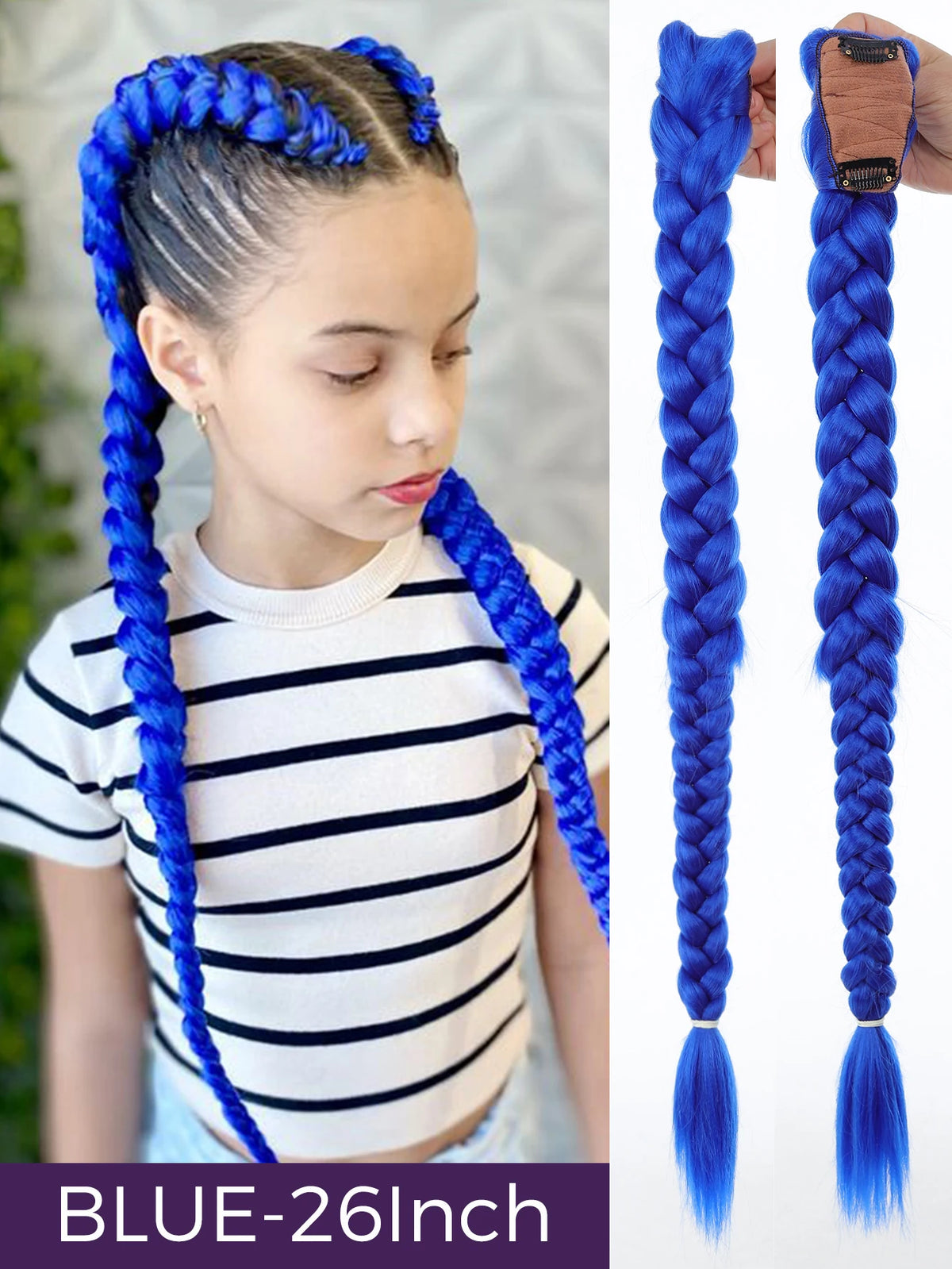 32-Inch Purple Braided Ponytail with Tinsel