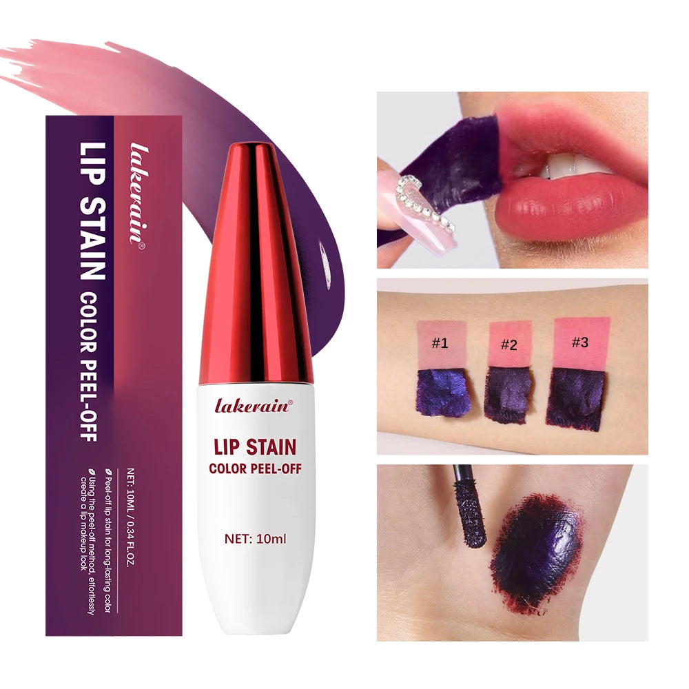 Peel-off lip stain with lip application and color examples
