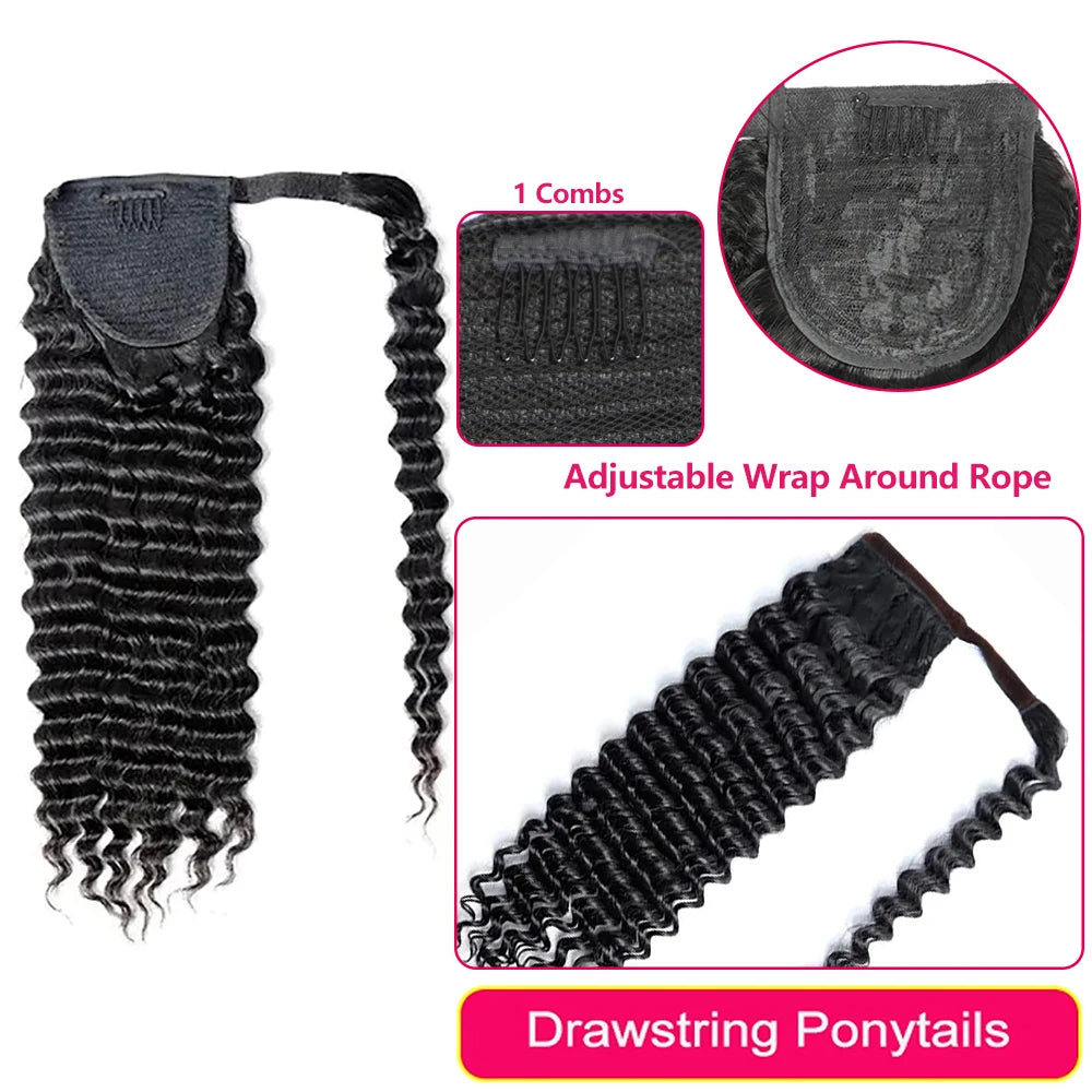 Curly ponytail extension with attachment and construction details