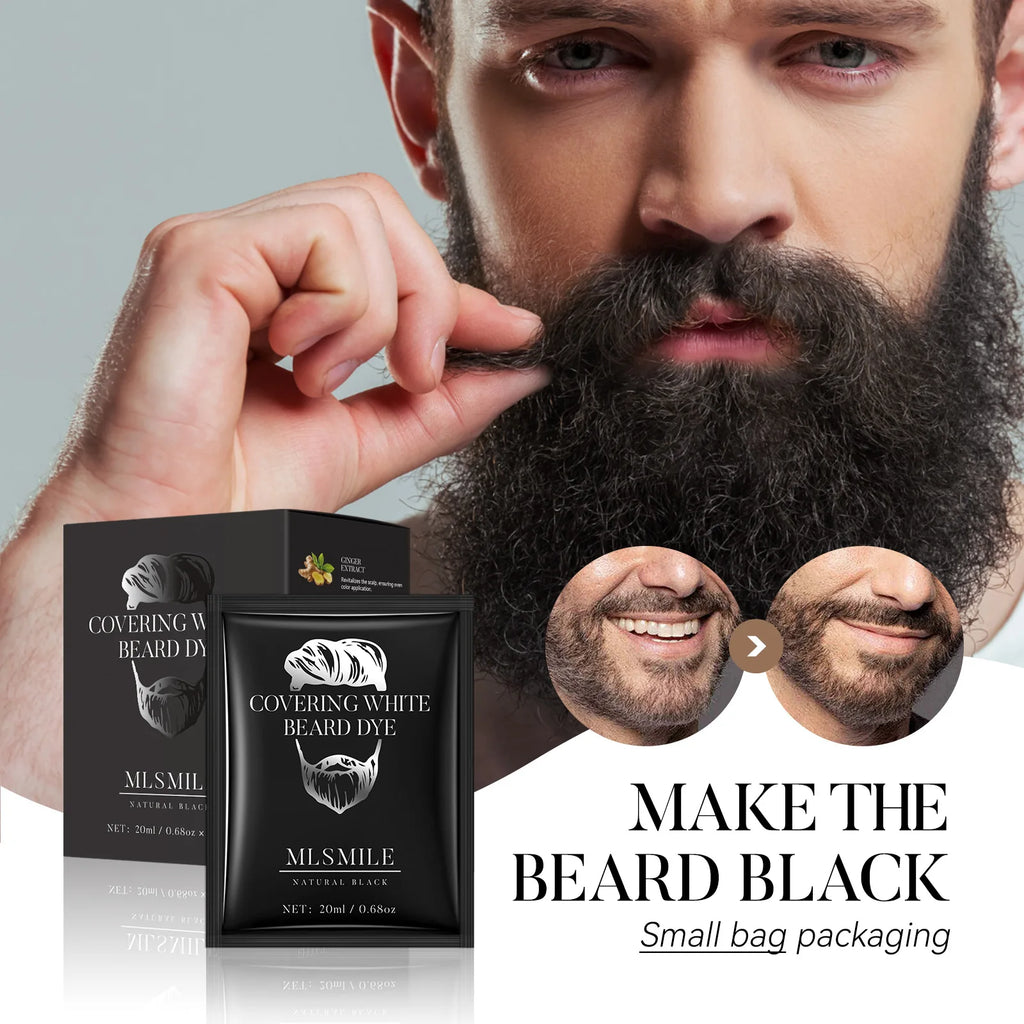 Beard dye cream with packaging and beard color examples