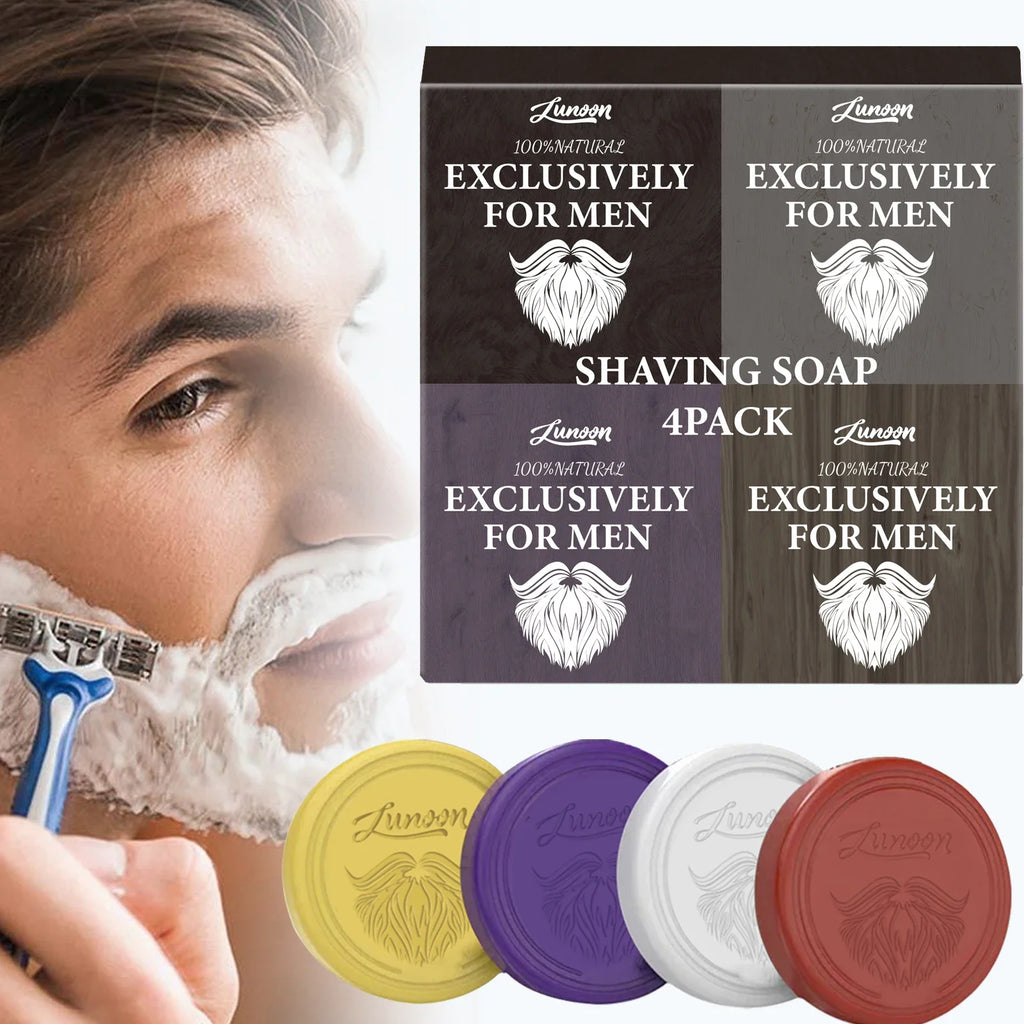 Shaving soap color options with product and application examples