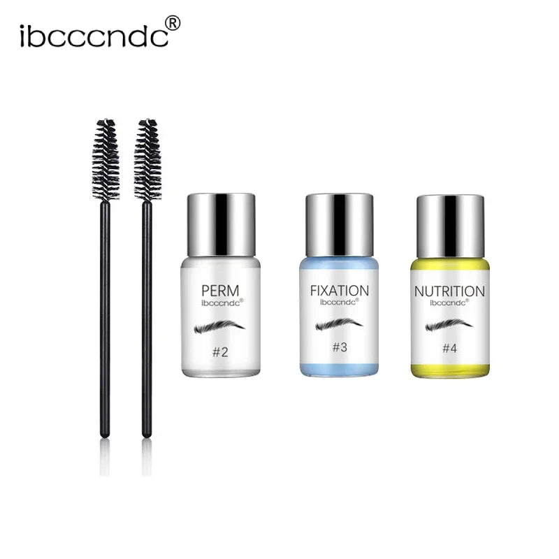 Eyelash lifting kit with solution bottles and brushes