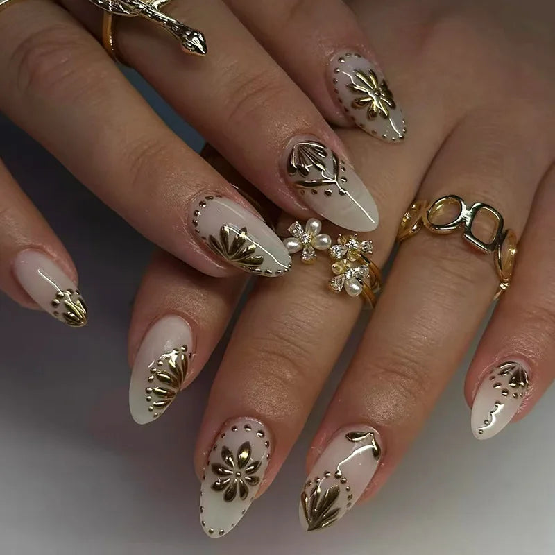 Decorated nails shown on hands