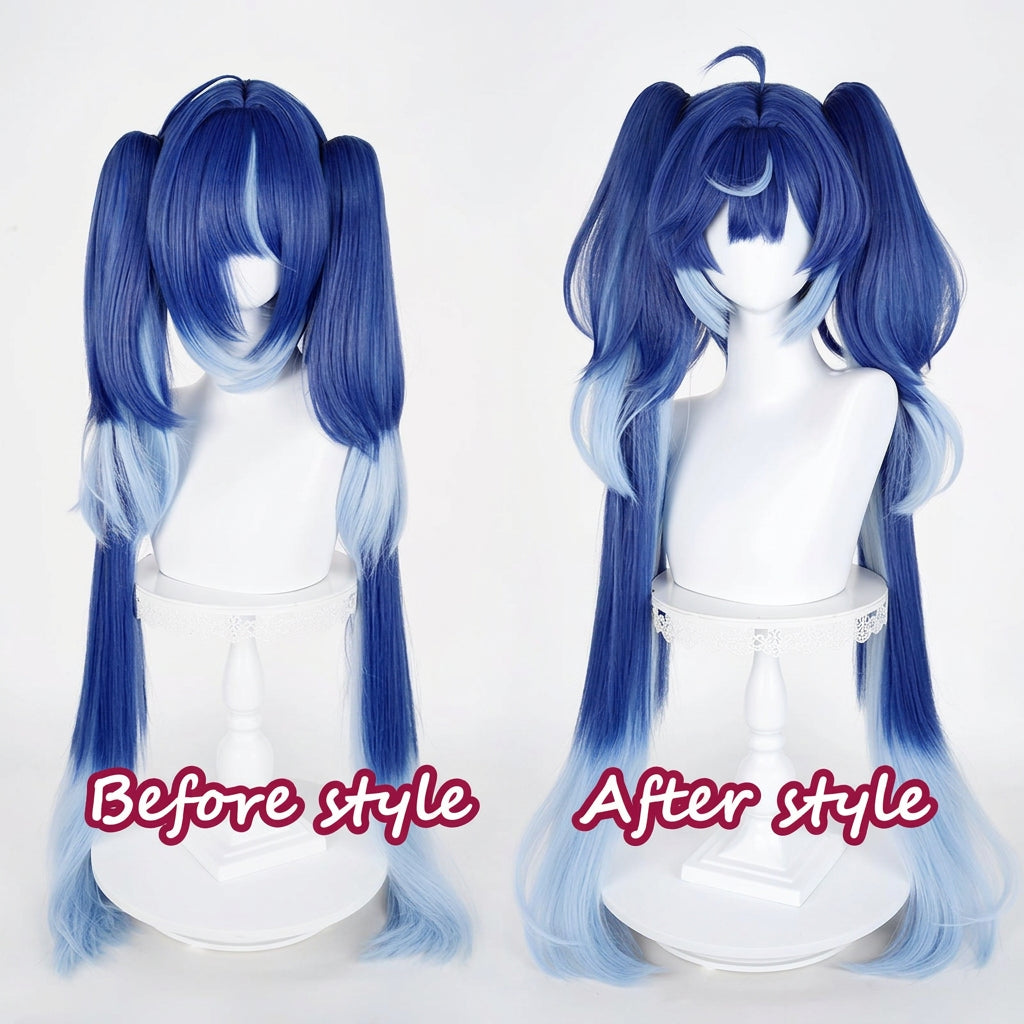 Luno Cosplay Wig 100cm Long Ponytails Blue Gradient Heat-Resistant Synthetic Hair