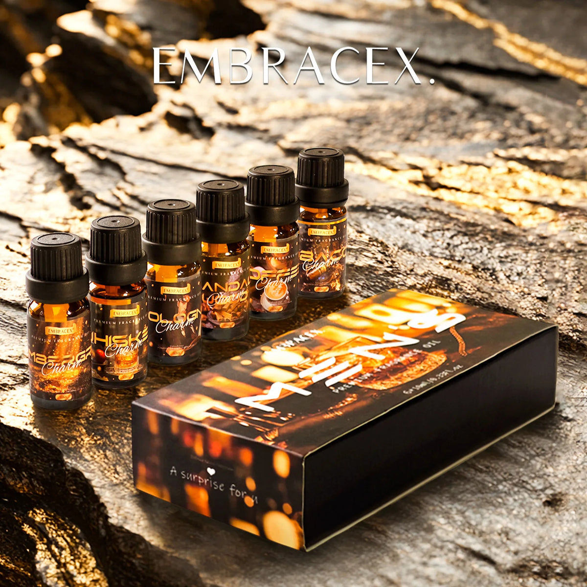 Men's scented oil gift set with home and gift presentation examples