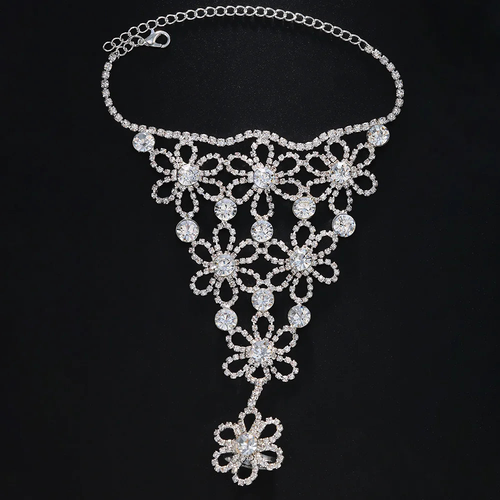 Luxury Rhinestone Mesh Hand Chain Finger Bracelet