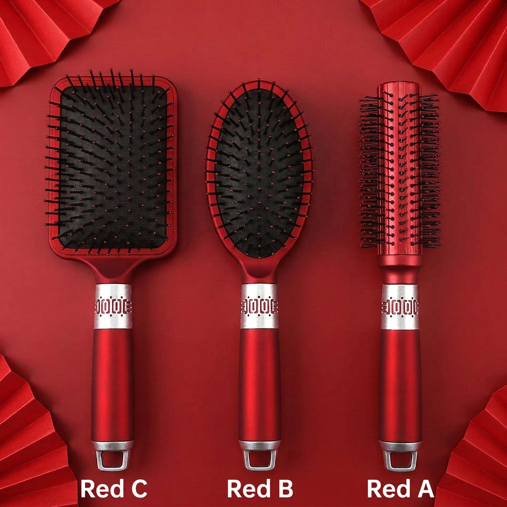 Anti-Frizz Cushion Hair Brush for Detangling and Styling | 3 Sizes for Short to Long Hair | Red, Green, Gold Luxury Colors