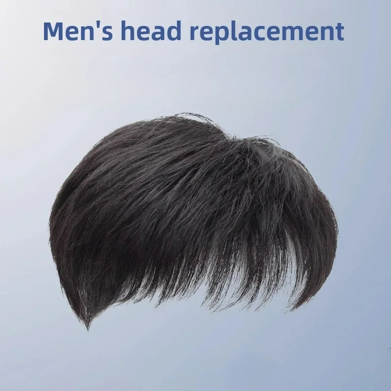 Short dark hair topper shown on a mannequin or alone