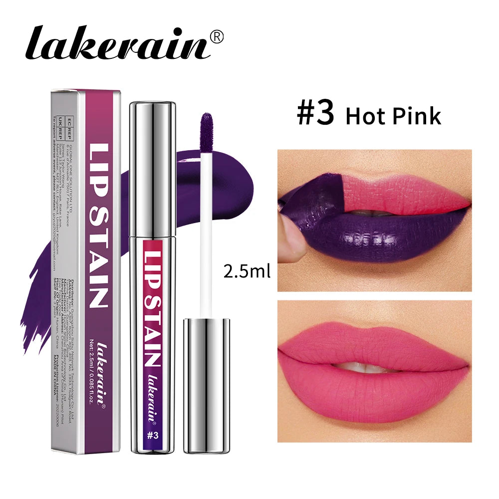 Lip stain tubes with shade shown on lips