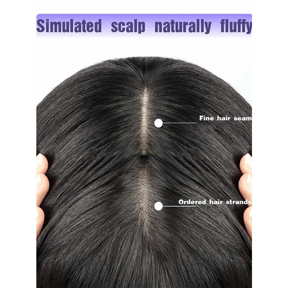 Close-up of hairpiece parting