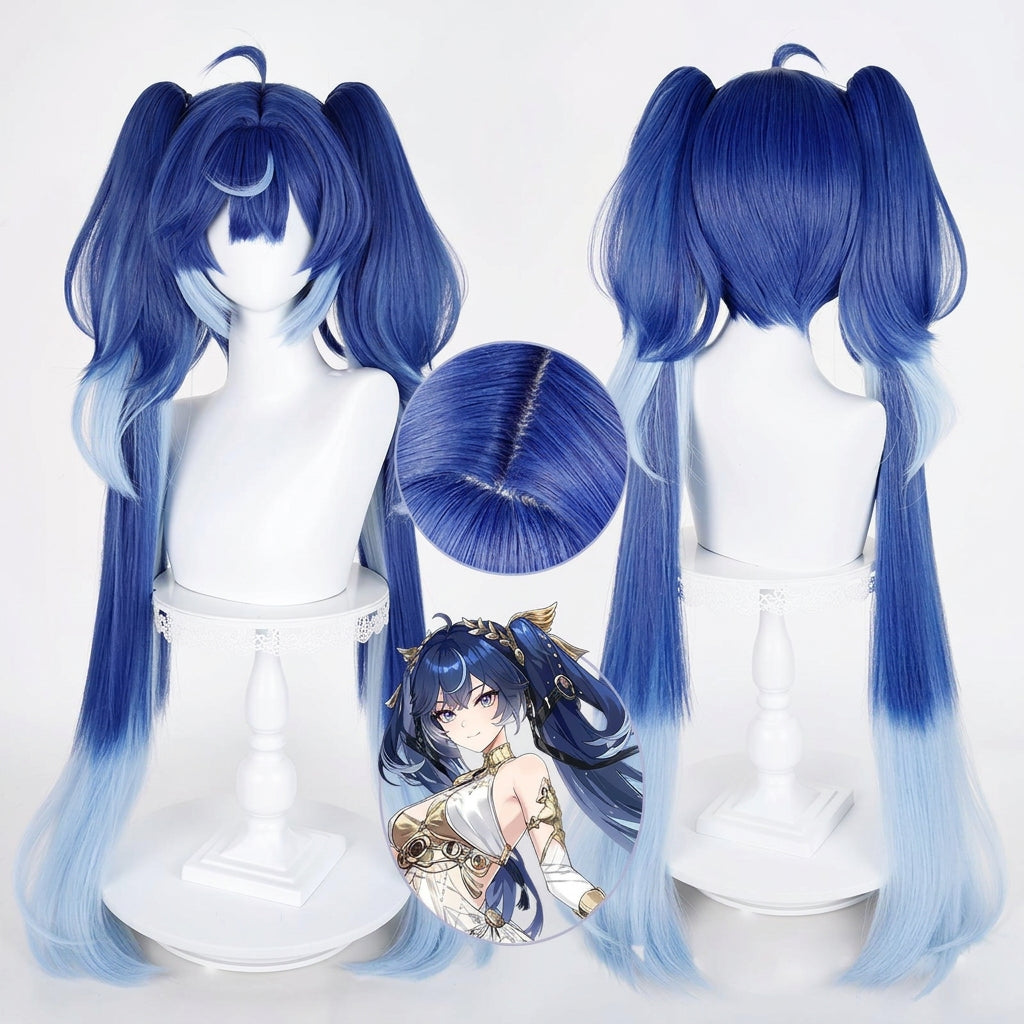 Luno Cosplay Wig 100cm Long Ponytails Blue Gradient Heat-Resistant Synthetic Hair