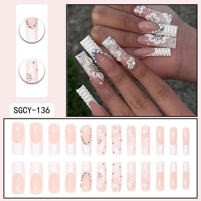 Press-on nail set with manicure example and design samples