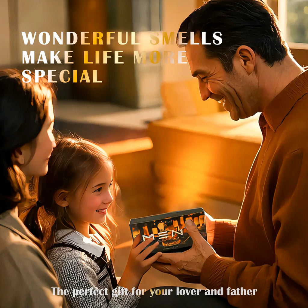 Men's scented oil gift set with home and gift presentation examples