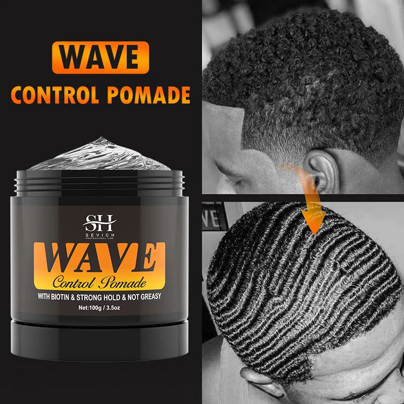 Wave shampoo and pomade with hairstyle and application graphics