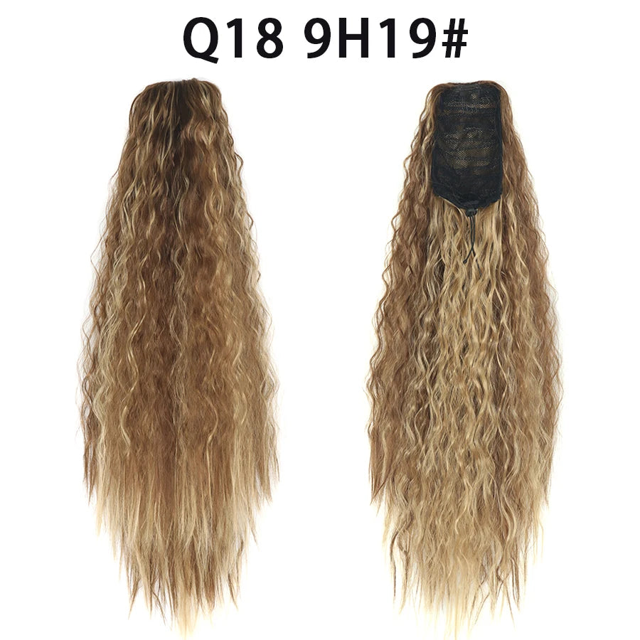 22 Inch Drawstring Ponytail Extension Soft Curly Wave 32 Colors