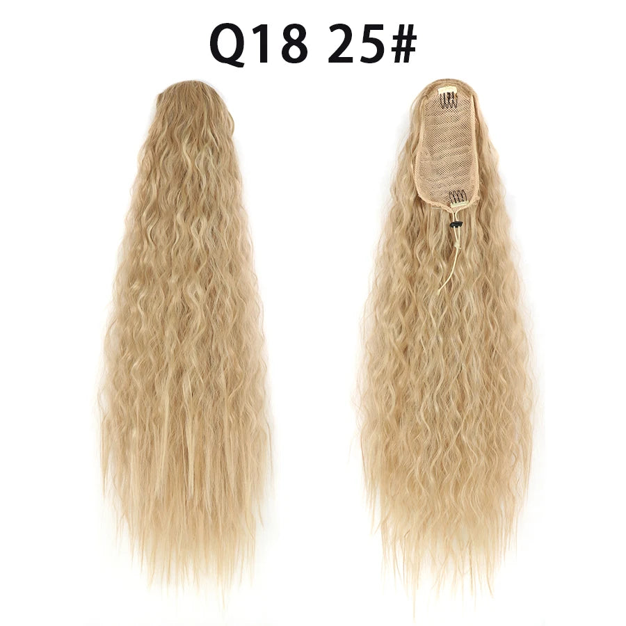 22 Inch Drawstring Ponytail Extension Soft Curly Wave 32 Colors