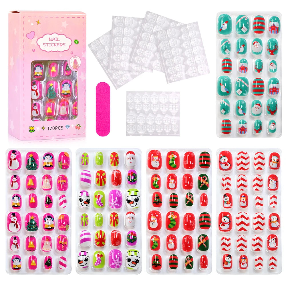 Assorted colorful press-on nails with packaging and manicure accessories