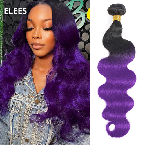 Black-to-purple wavy hair bundles with styling or texture details