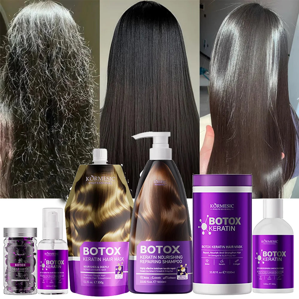 Hair treatment products with hair texture comparison graphics
