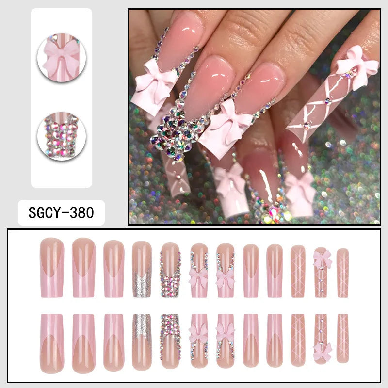 Press-on nail set with manicure example and design samples