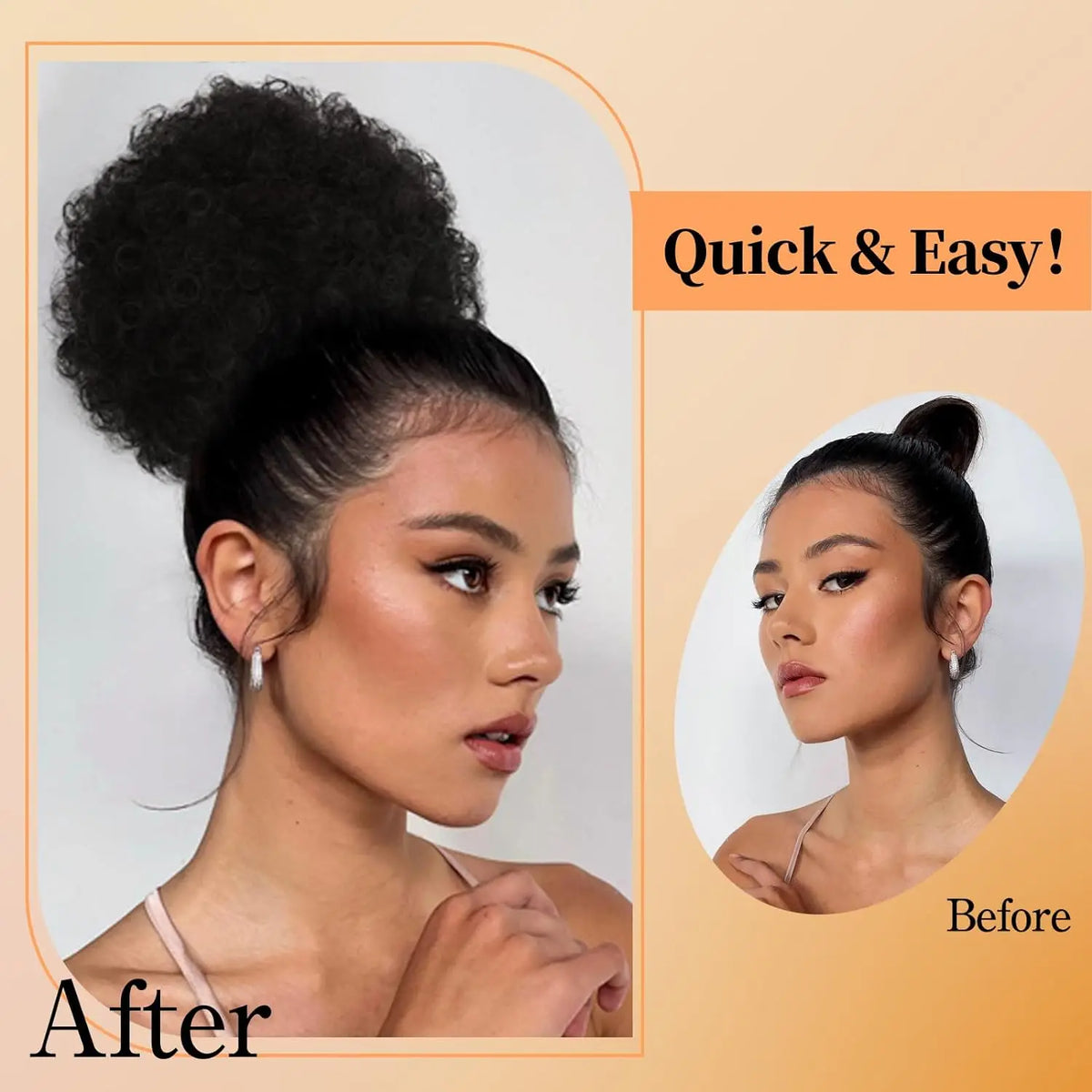 Curly puff hairpiece shown with attachment details or styled on a model